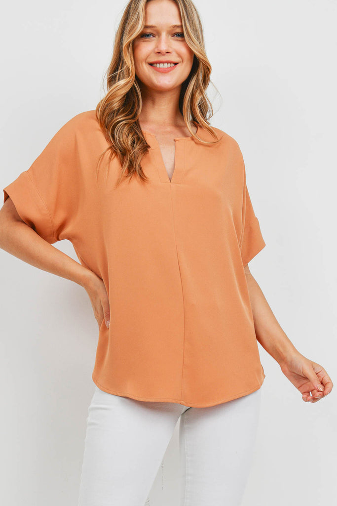 Heavy Women Span Split Neck Top