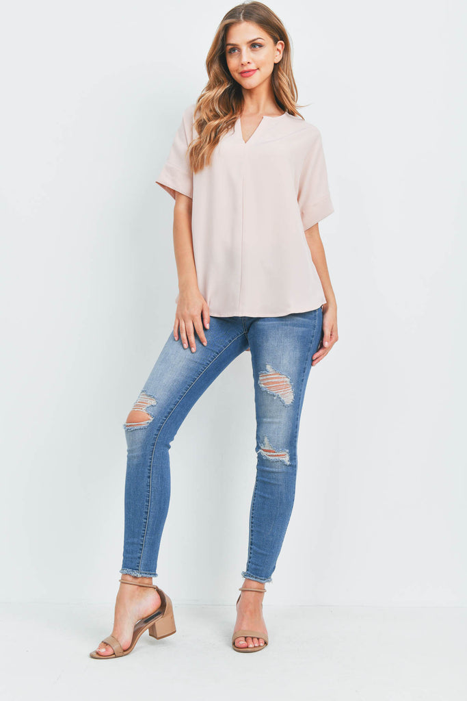 Heavy Women Span Split Neck Top