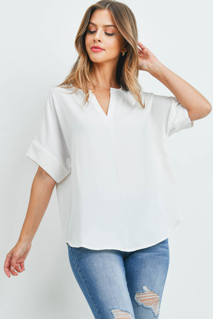 Heavy Women Span Split Neck Top
