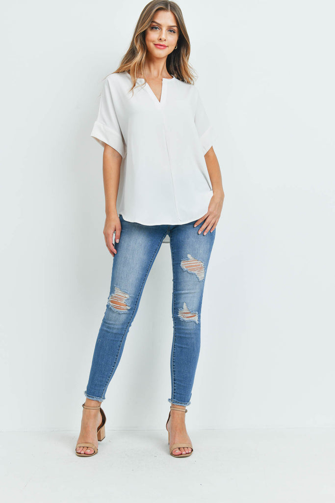 Heavy Women Span Split Neck Top
