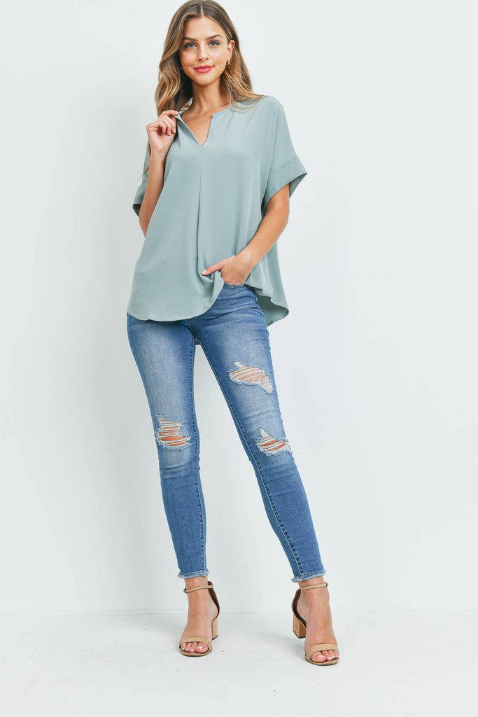 Heavy Women Span Split Neck Top
