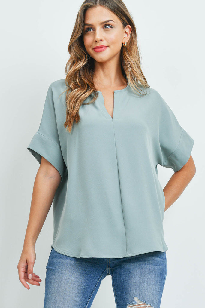 Heavy Women Span Split Neck Top