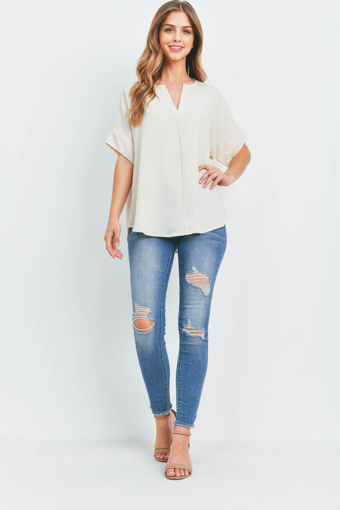 Heavy Women Span Split Neck Top