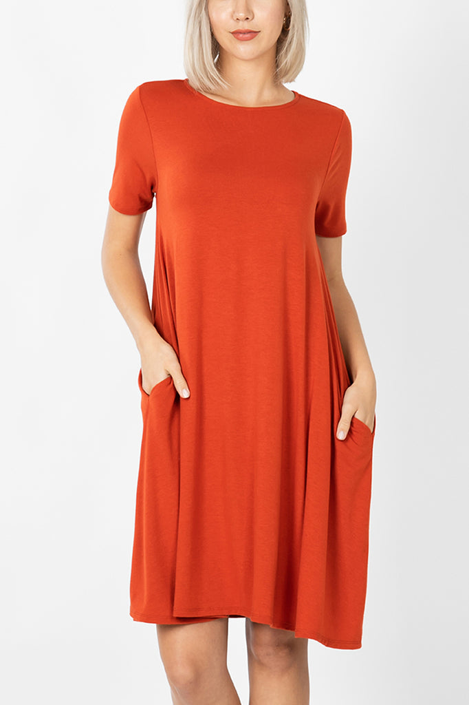 Short Sleeve Flared Pocket Dress