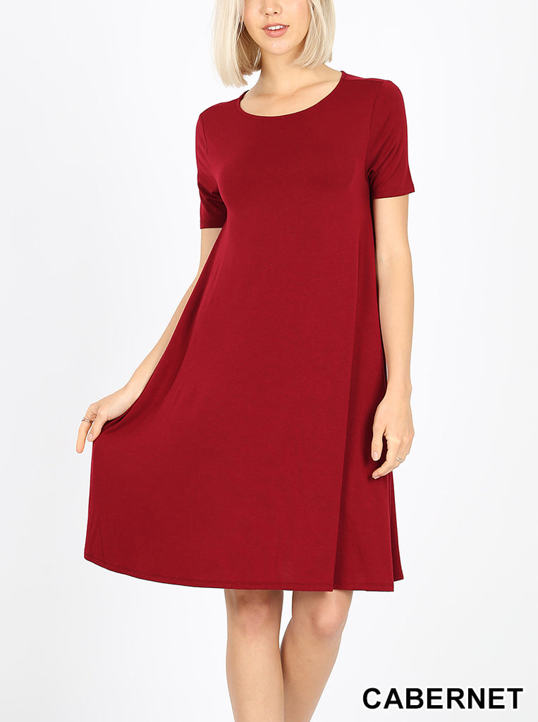 Short Sleeve Flared Pocket Dress