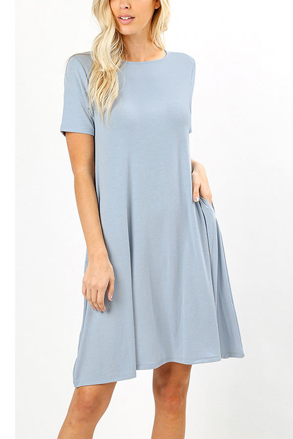 Short Sleeve Flared Pocket Dress