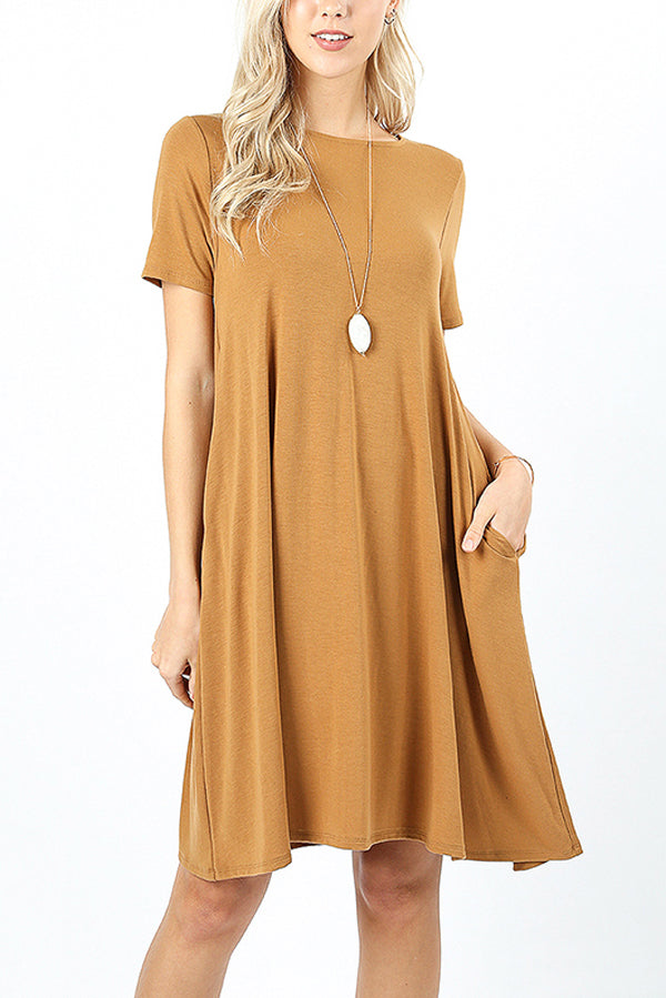 Short Sleeve Flared Pocket Dress