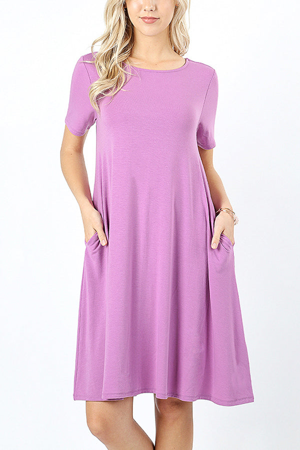 Short Sleeve Flared Pocket Dress