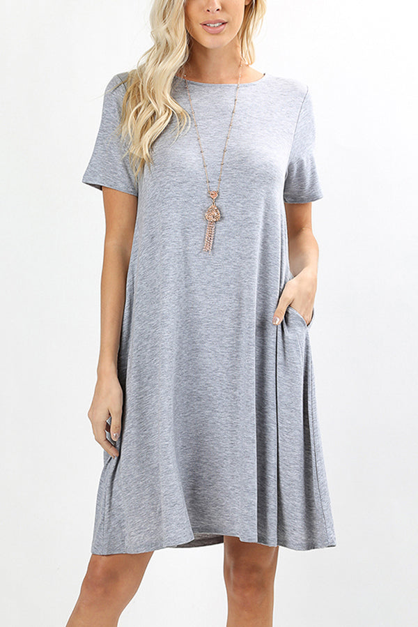 Short Sleeve Flared Pocket Dress
