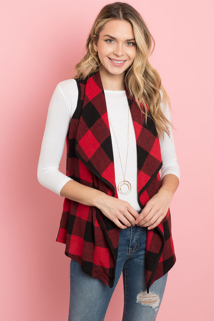 Sleeveless Plaid Vest Cardigan With Inseam Pocket