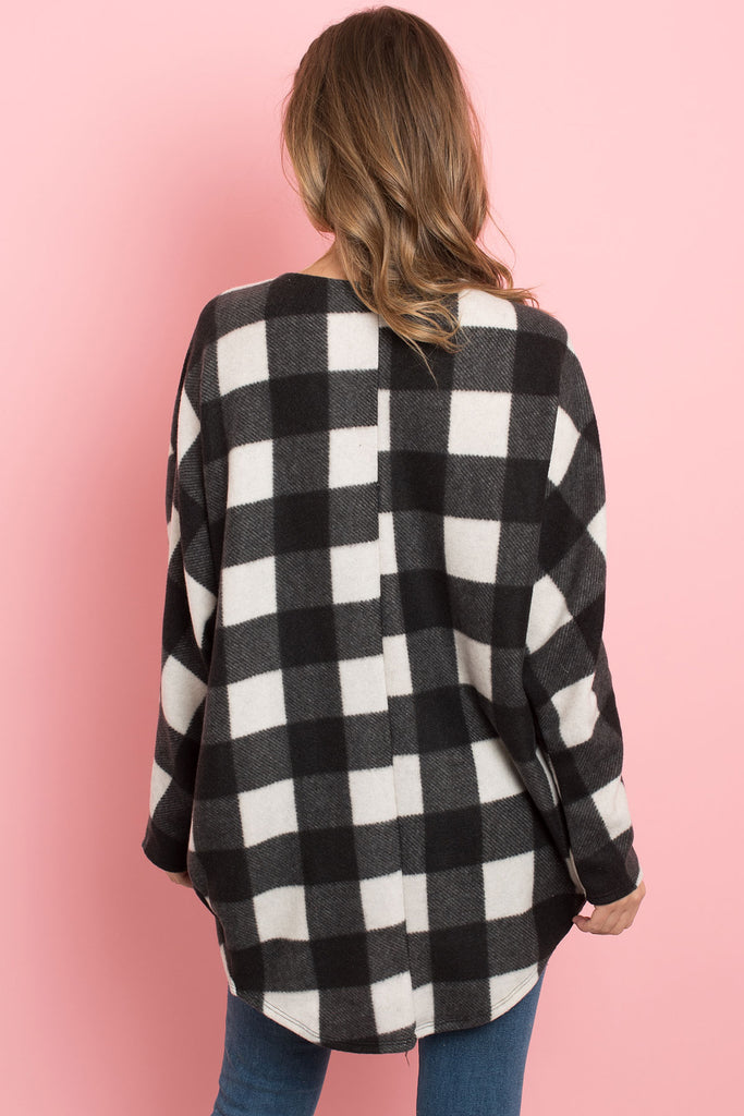 Plaid Brushed Long Sleeved Open Cardigan