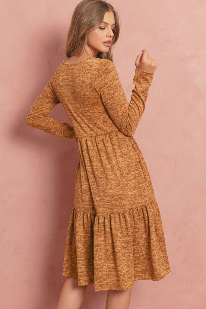 Two Tone Brushed Hacci Tiered Pocket Dress