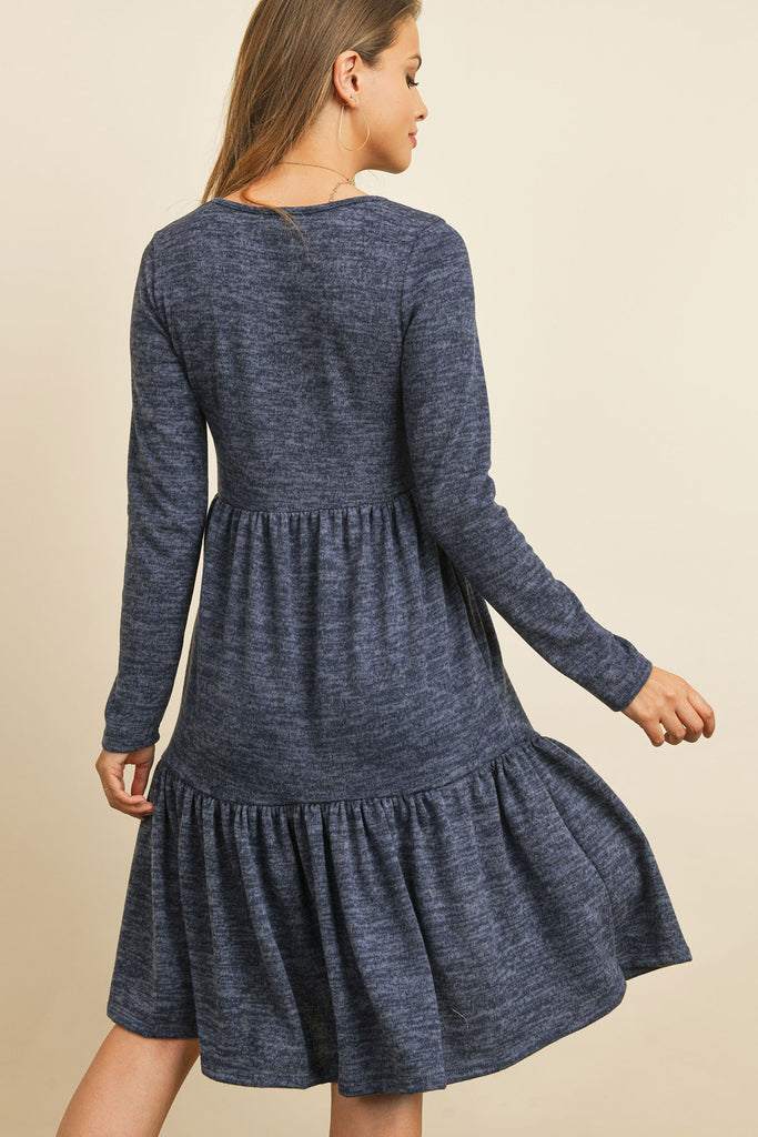 Two Tone Brushed Hacci Tiered Pocket Dress