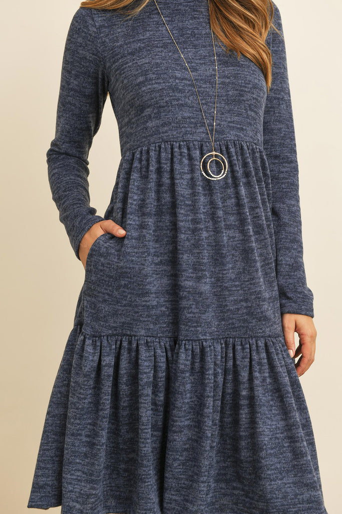 Two Tone Brushed Hacci Tiered Pocket Dress