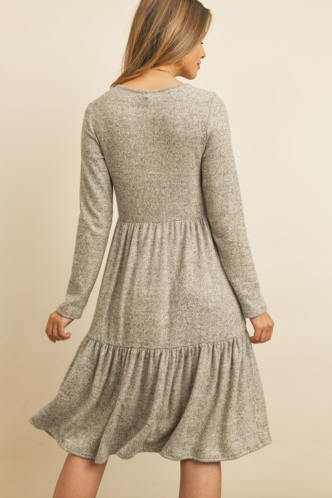 Two Tone Brushed Hacci Tiered Pocket Dress