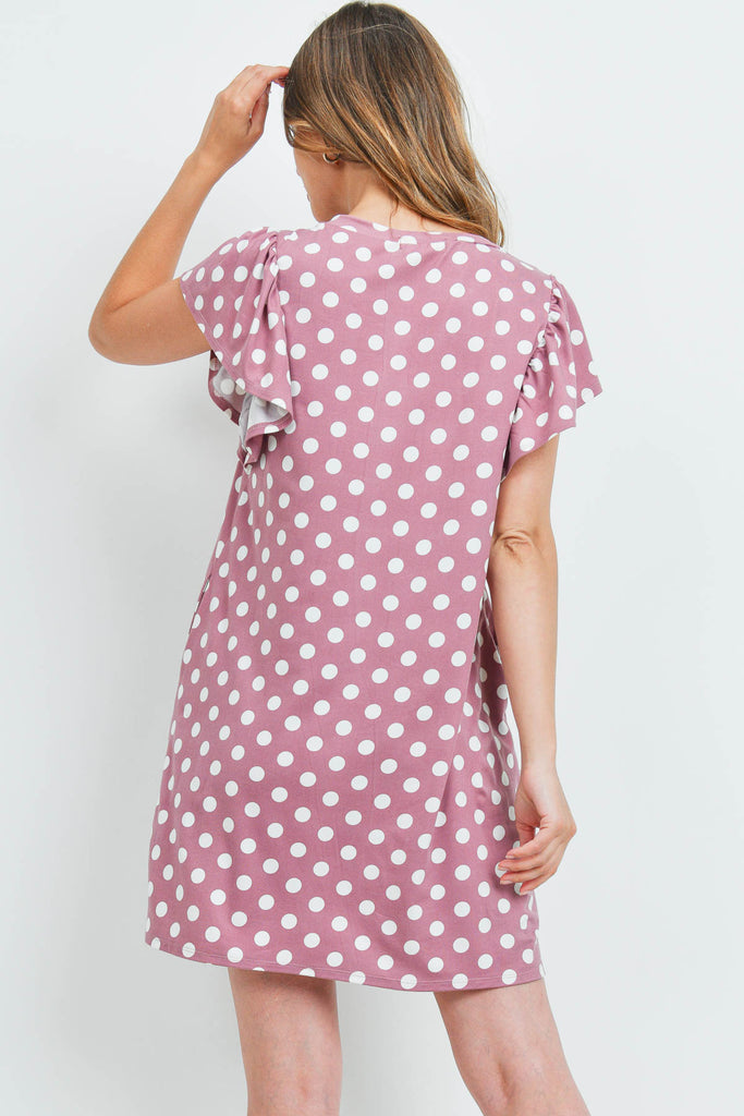 Ruffle Sleeve Round Neck Polka Dot Dress