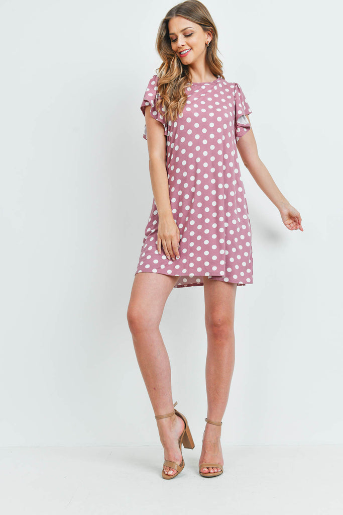 Ruffle Sleeve Round Neck Polka Dot Dress