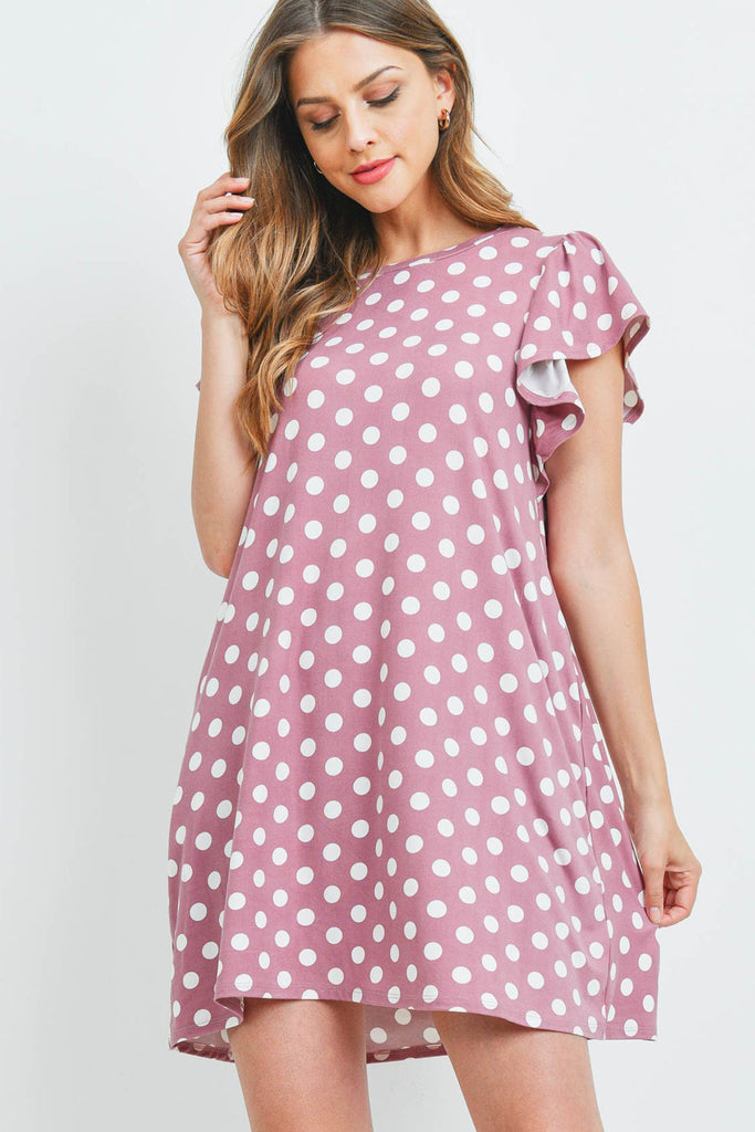 Ruffle Sleeve Round Neck Polka Dot Dress