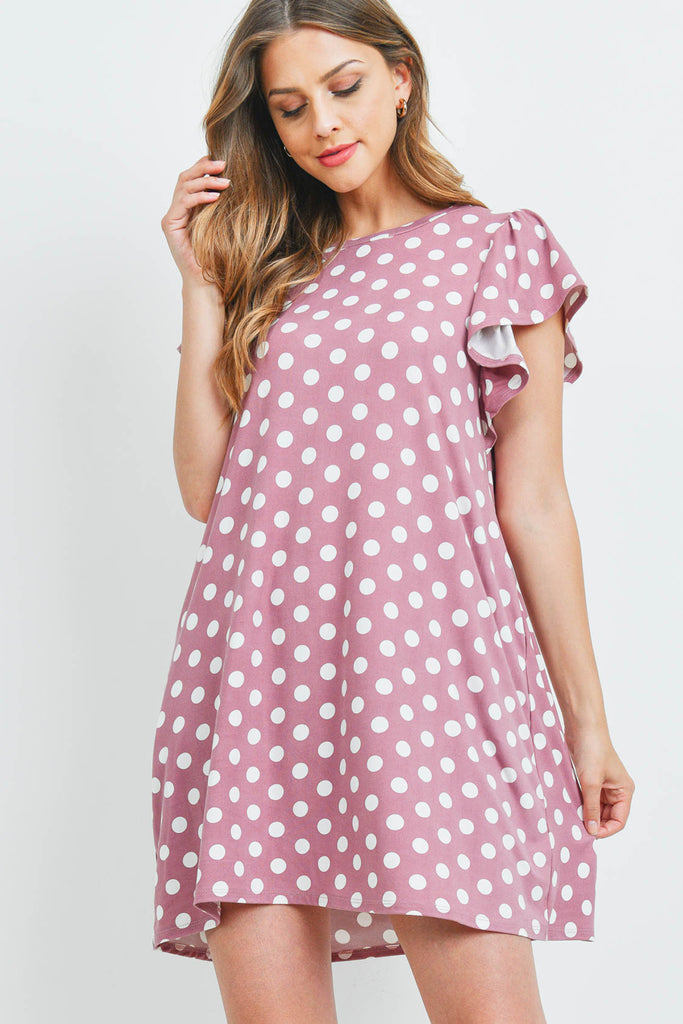 Ruffle Sleeve Round Neck Polka Dot Dress
