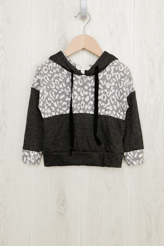 Toddler Girls Self Tie Leopard Contrast Hoodie With Kangaroo Pocket