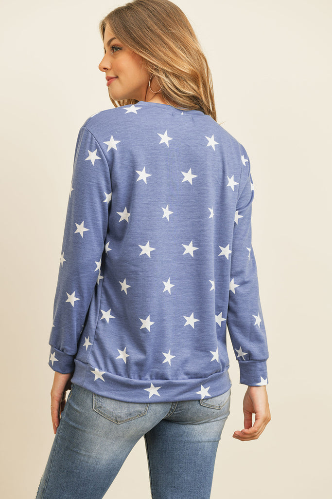 Star Print Long Sleeve Pullover