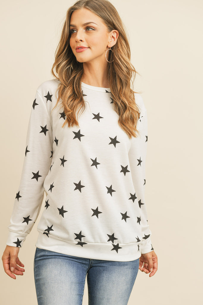 Star Print Long Sleeve Pullover