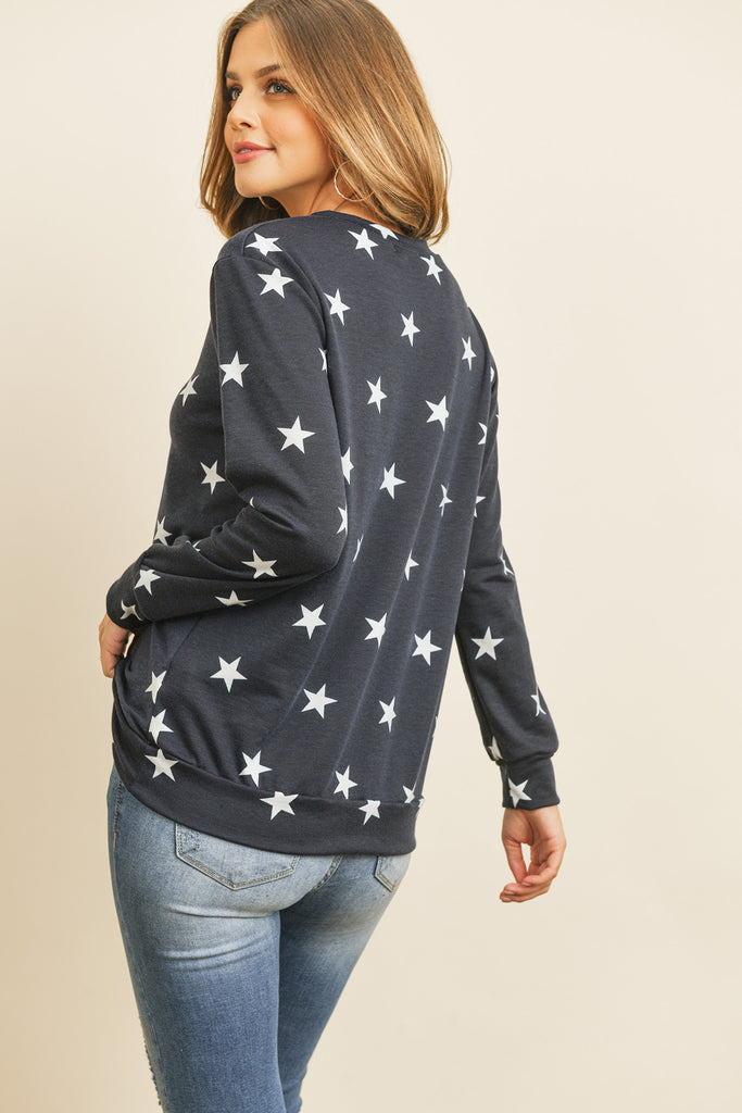 Star Print Long Sleeve Pullover