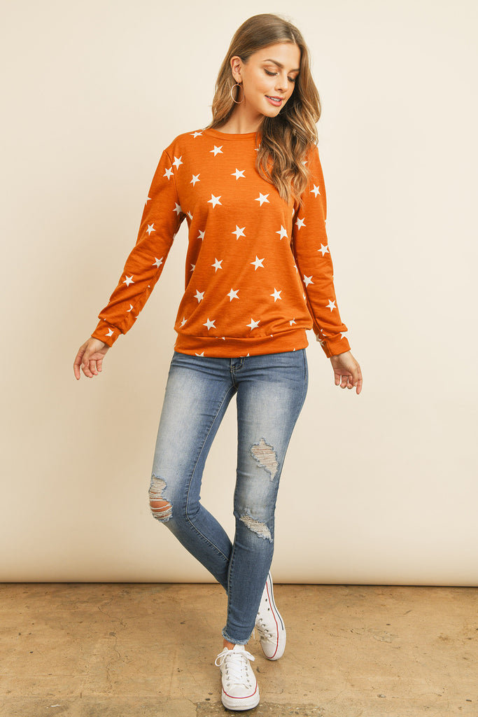 Star Print Long Sleeve Pullover