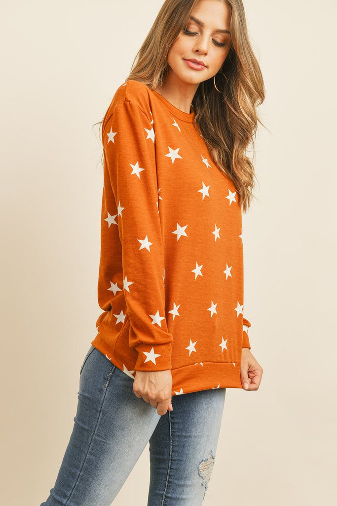 Star Print Long Sleeve Pullover