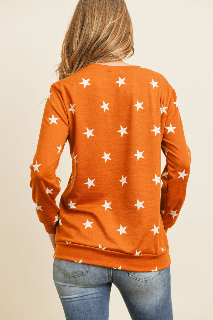 Star Print Long Sleeve Pullover