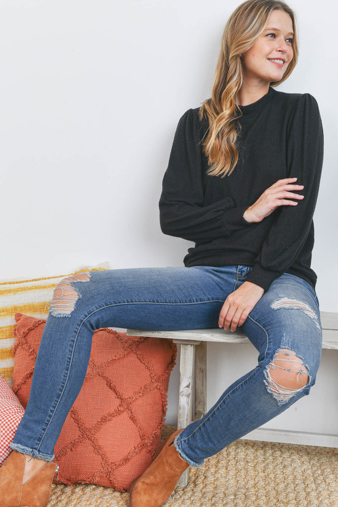 Puff Sleeve Brushed Hacci Top