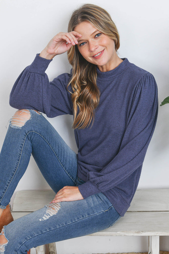 Puff Sleeve Brushed Hacci Top