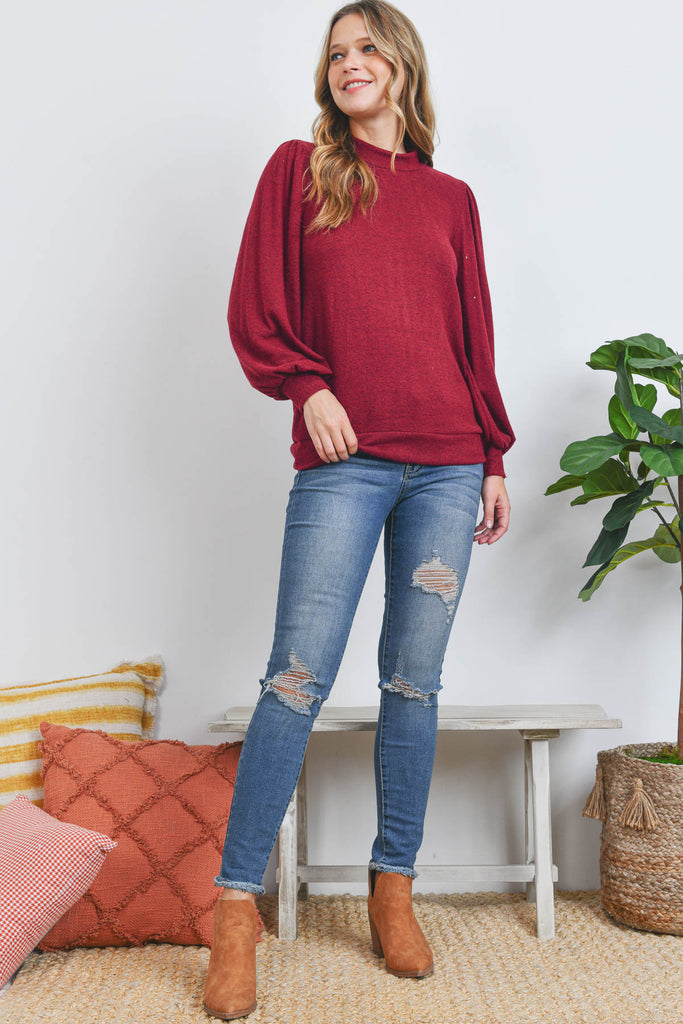 Puff Sleeve Brushed Hacci Top