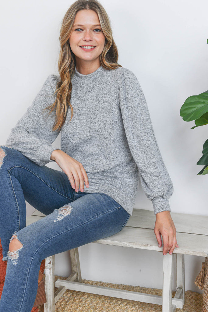 Puff Sleeve Brushed Hacci Top