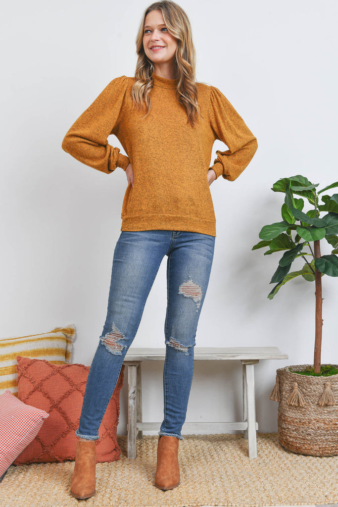 Puff Sleeve Brushed Hacci Top