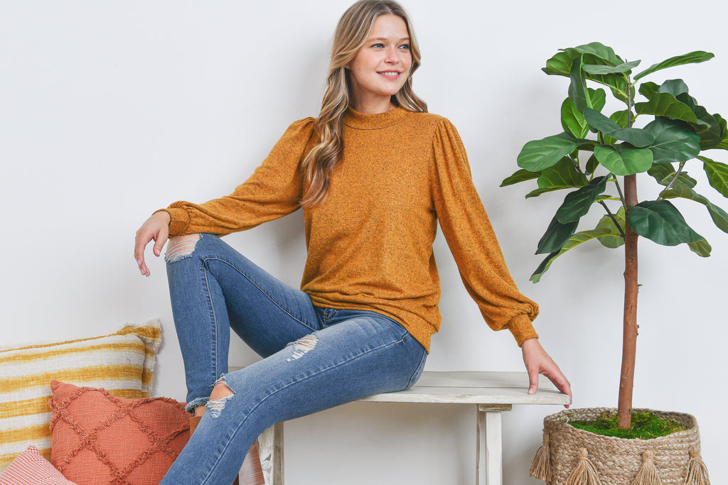 Puff Sleeve Brushed Hacci Top