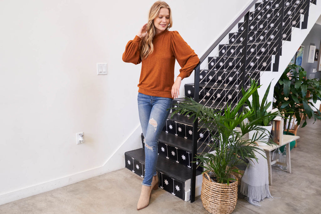 Puff Sleeve Brushed Hacci Top