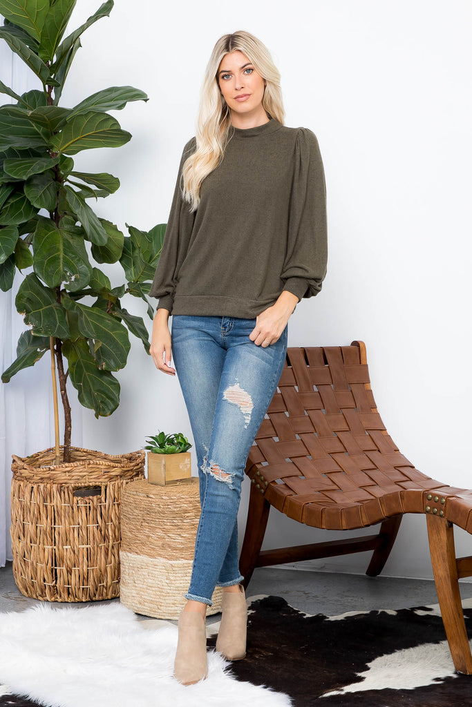 Puff Sleeve Brushed Hacci Top