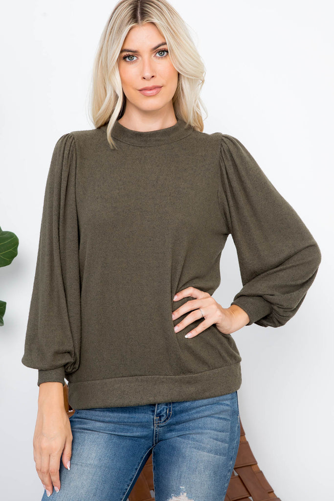 Puff Sleeve Brushed Hacci Top