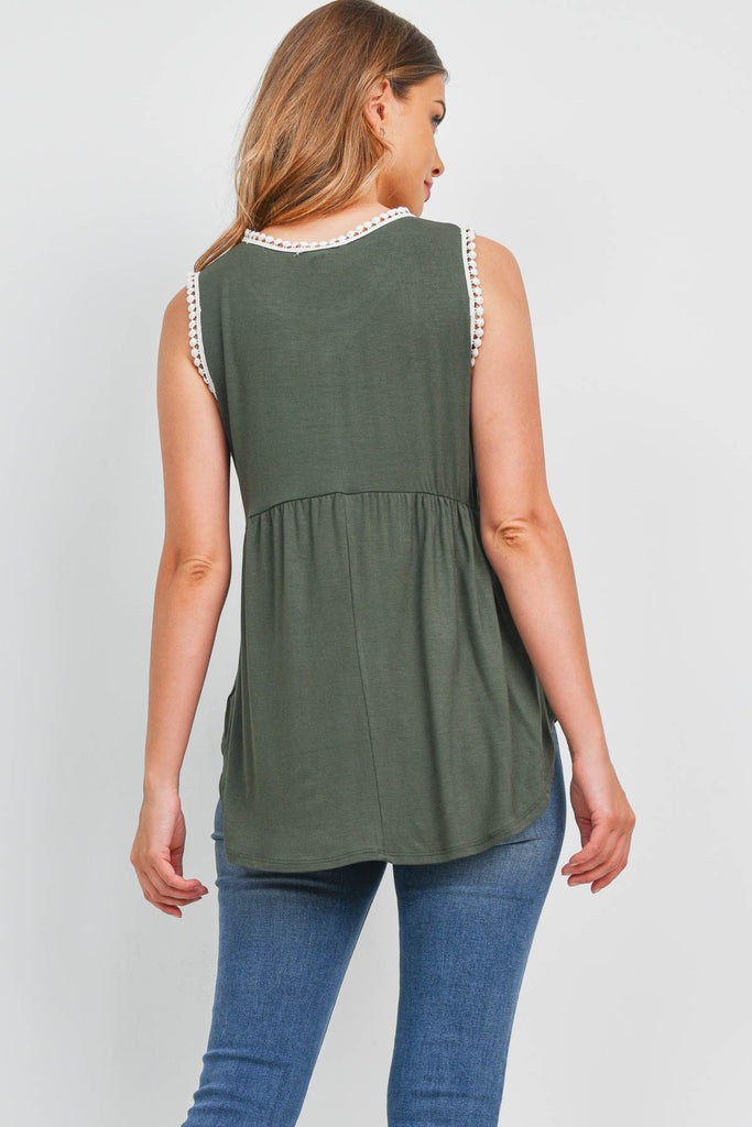 Pompom Detail Sleeveless Empire Tunic