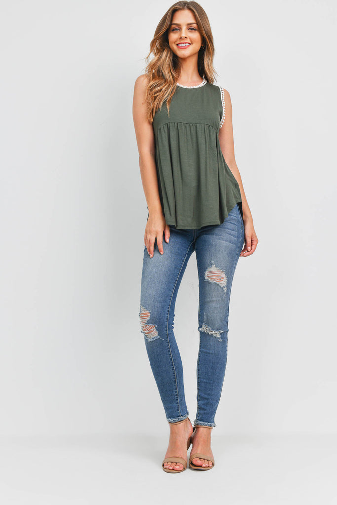 Pompom Detail Sleeveless Empire Tunic