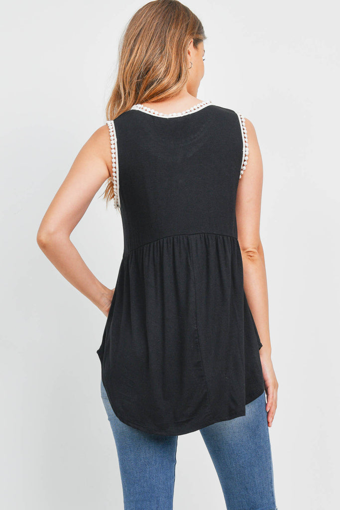 Pompom Detail Sleeveless Empire Tunic