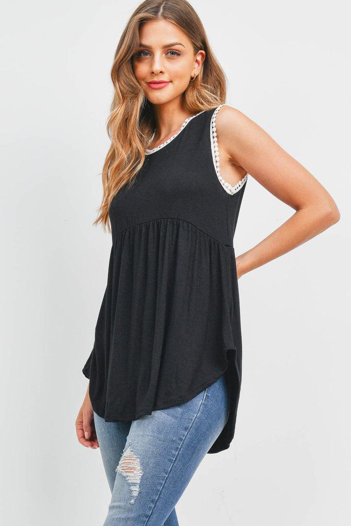 Pompom Detail Sleeveless Empire Tunic