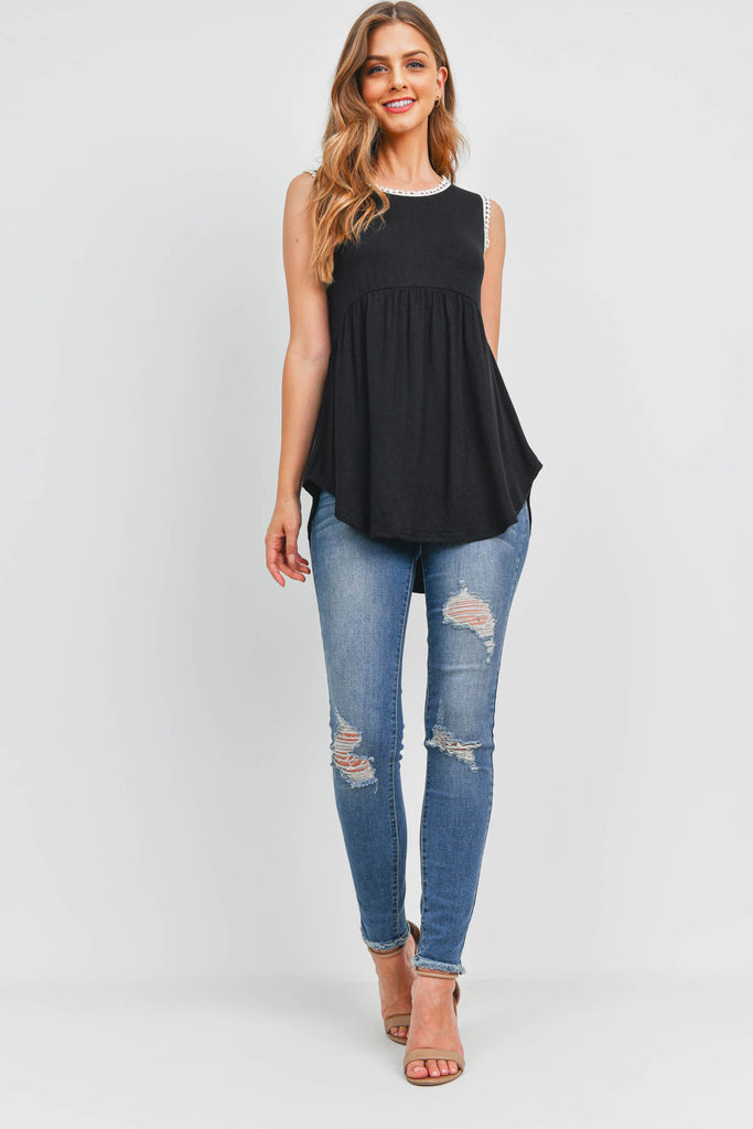 Pompom Detail Sleeveless Empire Tunic