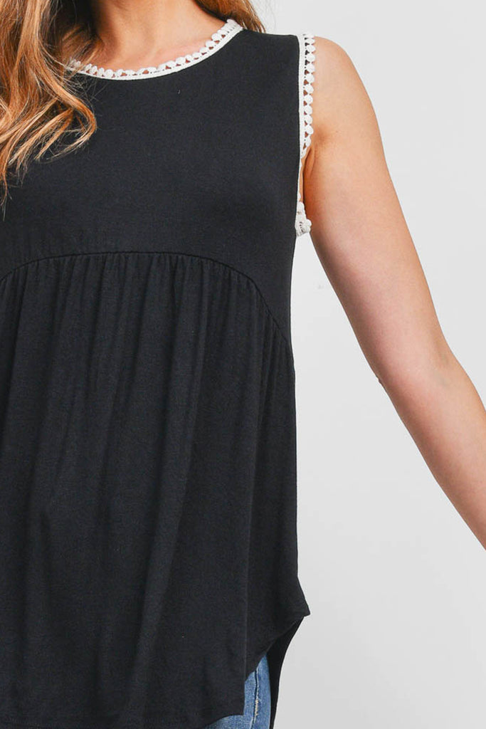 Pompom Detail Sleeveless Empire Tunic
