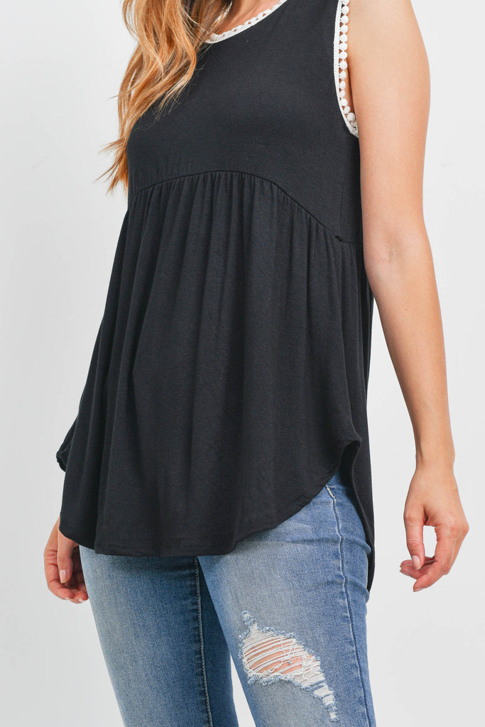 Pompom Detail Sleeveless Empire Tunic