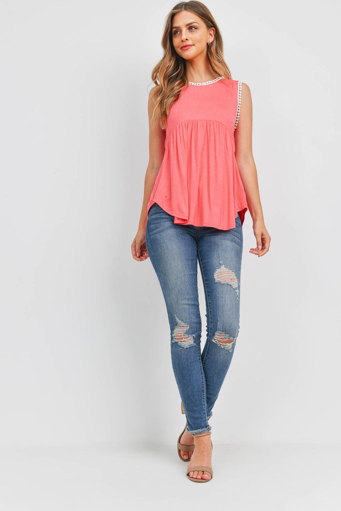 Pompom Detail Sleeveless Empire Tunic