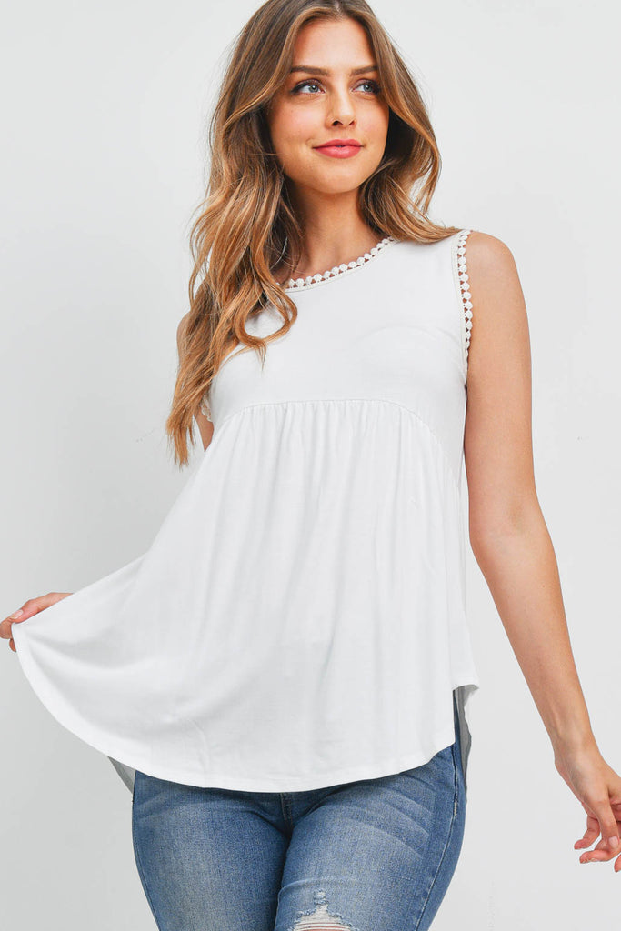 Pompom Detail Sleeveless Empire Tunic