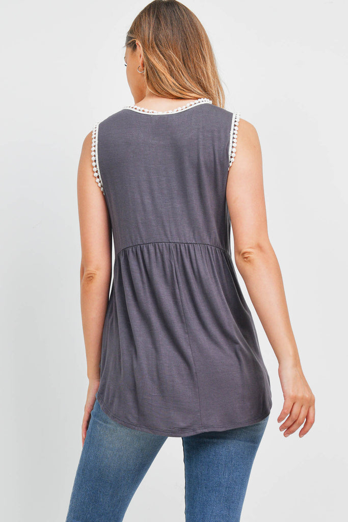 Pompom Detail Sleeveless Empire Tunic