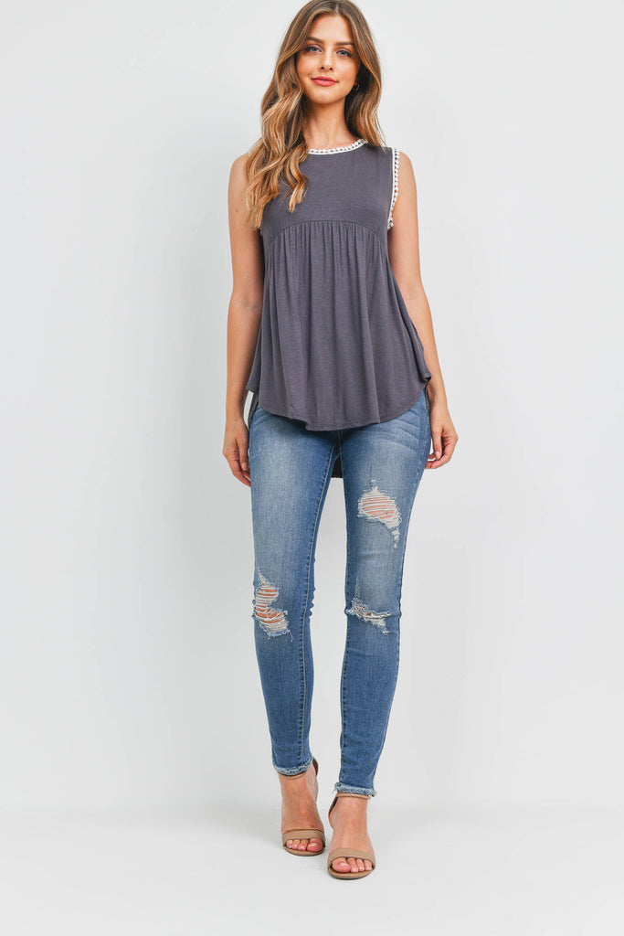 Pompom Detail Sleeveless Empire Tunic